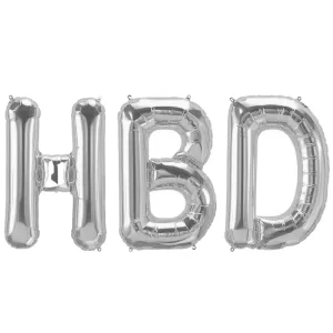 بادکنک فویلی سه تکه طرح HBD نقره ای