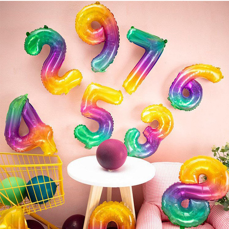 بادکنک فویلی لاکی بالونز مدل عدد 1 طرح ژله ای رنگین کمانی کد 1106