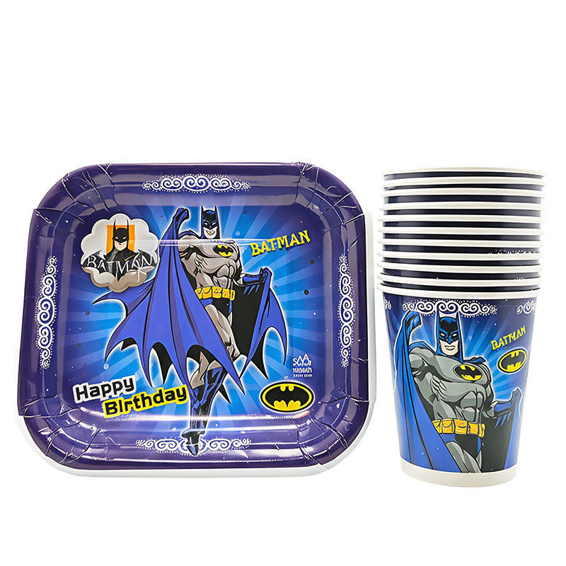 پیش دستی و لیوان یکبار مصرف مدل بتمن کد KP-batman مجموعه 12 عددی