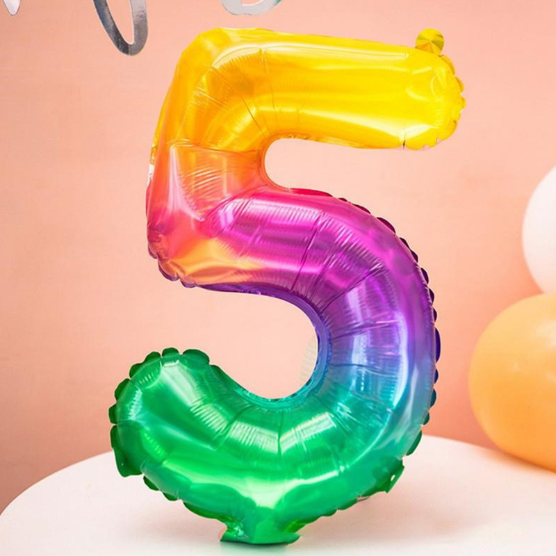 بادکنک فویلی لاکی بالونز مدل عدد 5 طرح ژله ای رنگین کمانی کد 1110