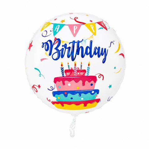 بادکنک فویلی مدل گرد کیک تولد Happy Birthday کد KP-HBD-49