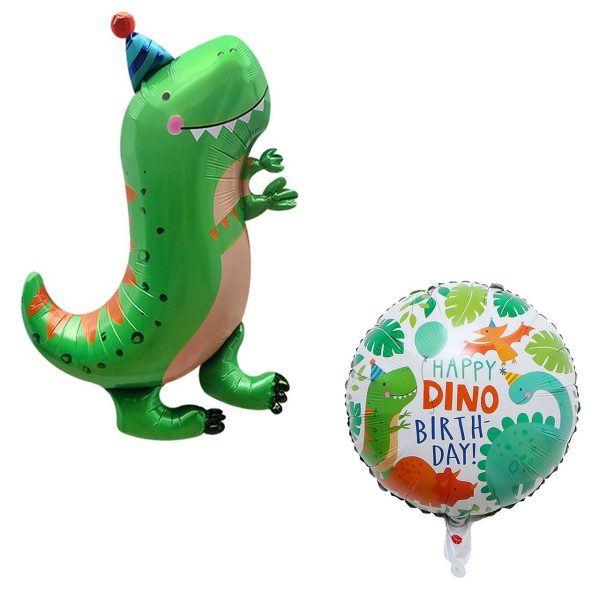 بادکنک فویلی لاکی بالونز طرح دایناسور کلاه دار و Happy Birthday طرح DINO کد 1006 مجموعه 2 عددی