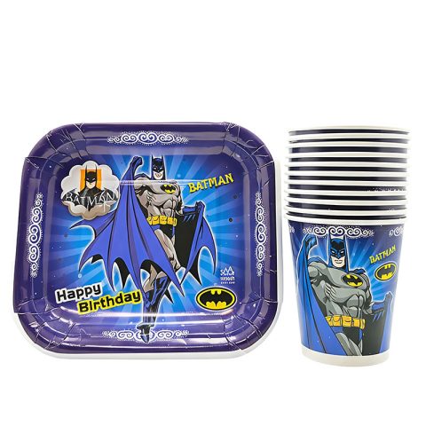 پیش دستی و لیوان یکبار مصرف مدل بتمن کد KP-batman مجموعه 12 عددی