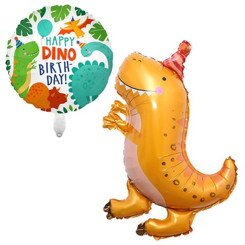 بادکنک فویلی لاکی بالونز طرح دایناسور کلاه دار و DINO مدل Happy Birthday کد 1228 مجموعه 2 عددی