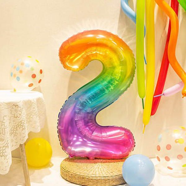 بادکنک فویلی لاکی بالونز مدل عدد 2 طرح ژله ای رنگین کمانی کد 1107