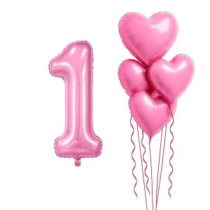 بادکنک فویلی مدل قلب و عدد 1 KP-10 بسته 5 عددی